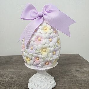 New Floral Easter Egg on Pedestal with Purple BowEaster decor 2026